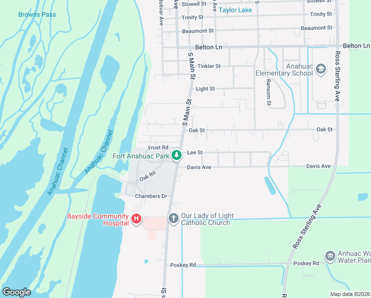 map of restaurants, bars, coffee shops, grocery stores, and more near 405 Lee Street in Anahuac