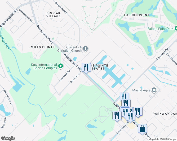 map of restaurants, bars, coffee shops, grocery stores, and more near 2210 Britton Ridge Drive in Katy