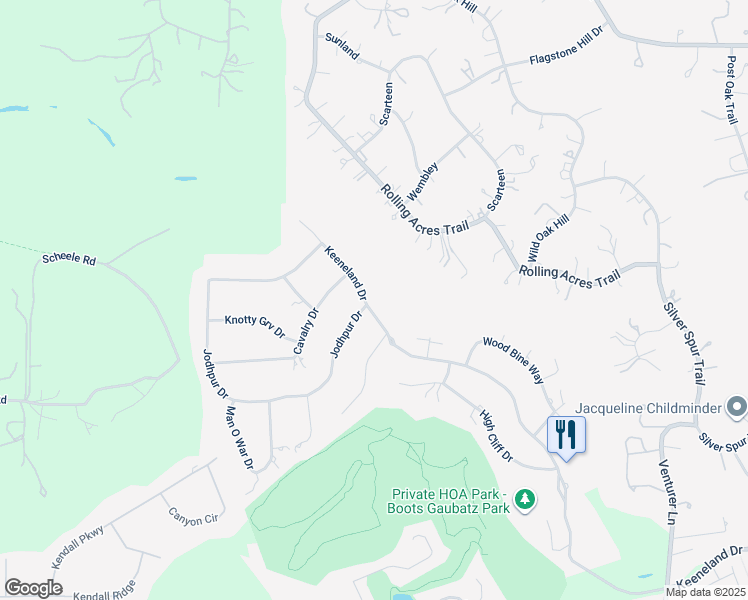 map of restaurants, bars, coffee shops, grocery stores, and more near 31117 Keeneland Drive in Fair Oaks Ranch