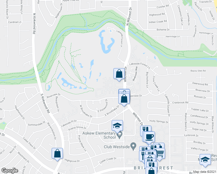 map of restaurants, bars, coffee shops, grocery stores, and more near 322 Wilcrest Drive in Houston
