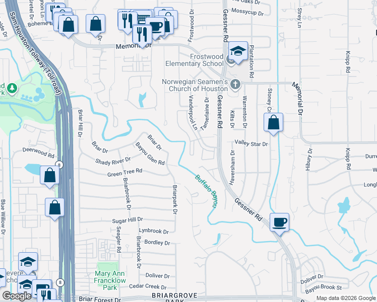 map of restaurants, bars, coffee shops, grocery stores, and more near in Houston