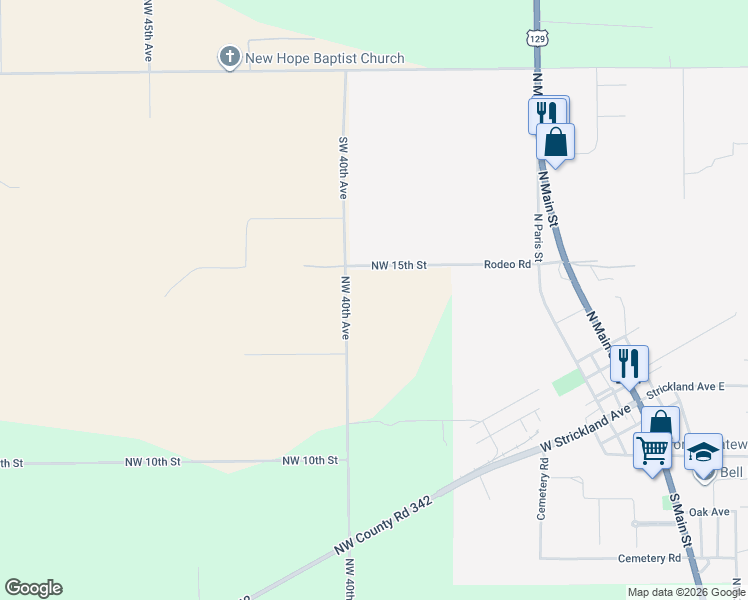 map of restaurants, bars, coffee shops, grocery stores, and more near 3829 Rodeo Road in Bell