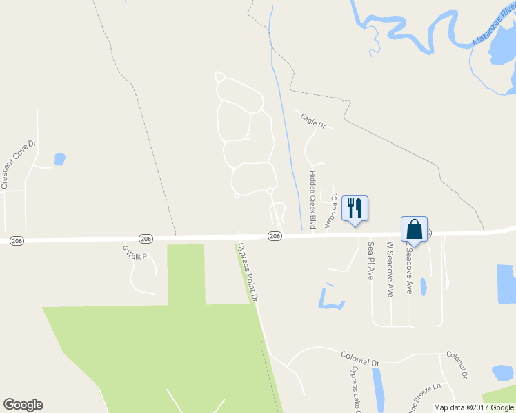 map of restaurants, bars, coffee shops, grocery stores, and more near 105 Needle Palm Drive in St. Augustine