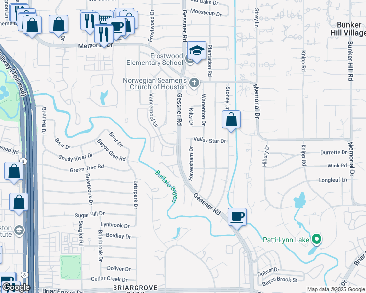 map of restaurants, bars, coffee shops, grocery stores, and more near 167 Haversham Drive in Houston