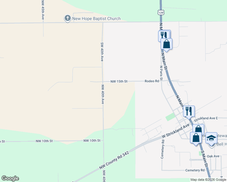 map of restaurants, bars, coffee shops, grocery stores, and more near 3829 Rodeo Road in Bell