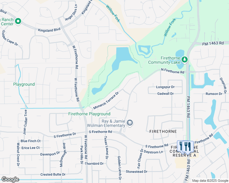 map of restaurants, bars, coffee shops, grocery stores, and more near 2318 Monarch Terrace Drive in Katy