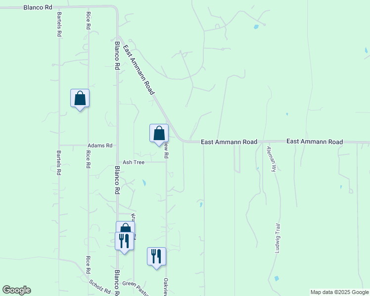 map of restaurants, bars, coffee shops, grocery stores, and more near 314 East Ammann Road in Bulverde