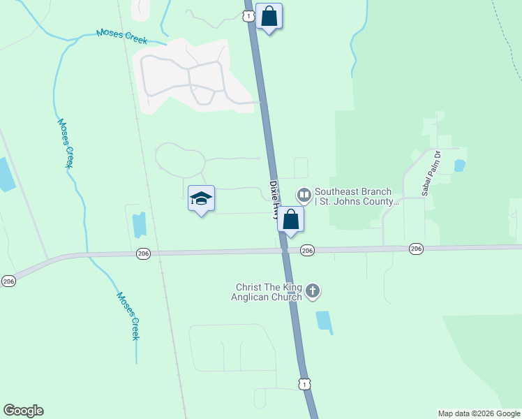 map of restaurants, bars, coffee shops, grocery stores, and more near 6725 U.S. 1 in St. Augustine