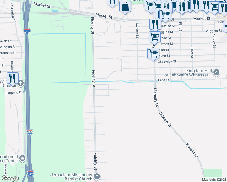 map of restaurants, bars, coffee shops, grocery stores, and more near 9906 Cargill Street in Houston