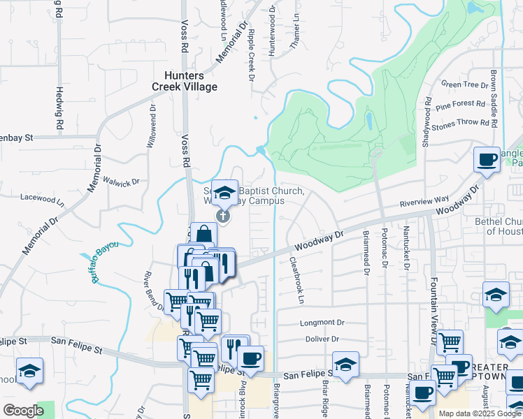 map of restaurants, bars, coffee shops, grocery stores, and more near 6302 Crab Orchard Road in Houston