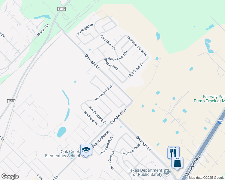 map of restaurants, bars, coffee shops, grocery stores, and more near 652 Northern Lights Drive in New Braunfels