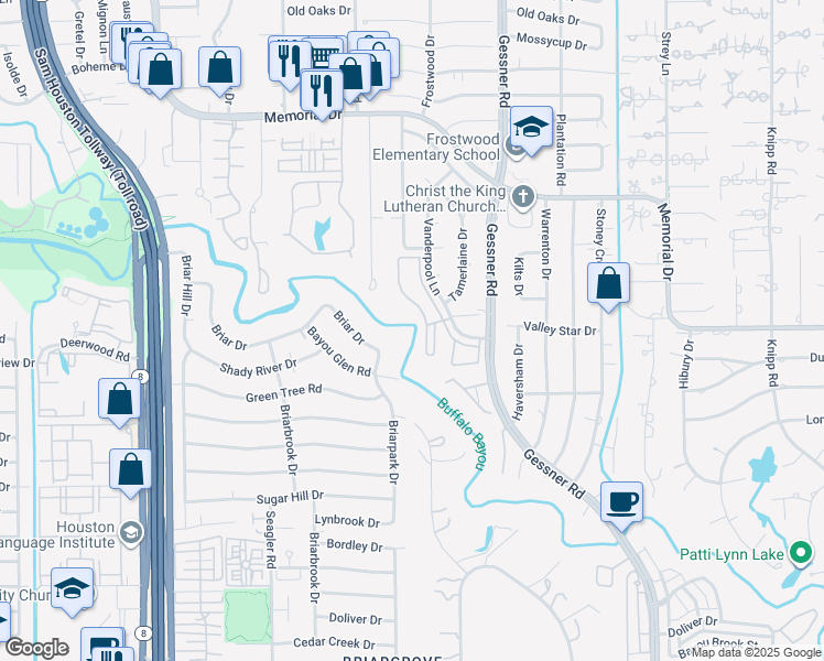 map of restaurants, bars, coffee shops, grocery stores, and more near 8 Texas 8 Beltway in Houston