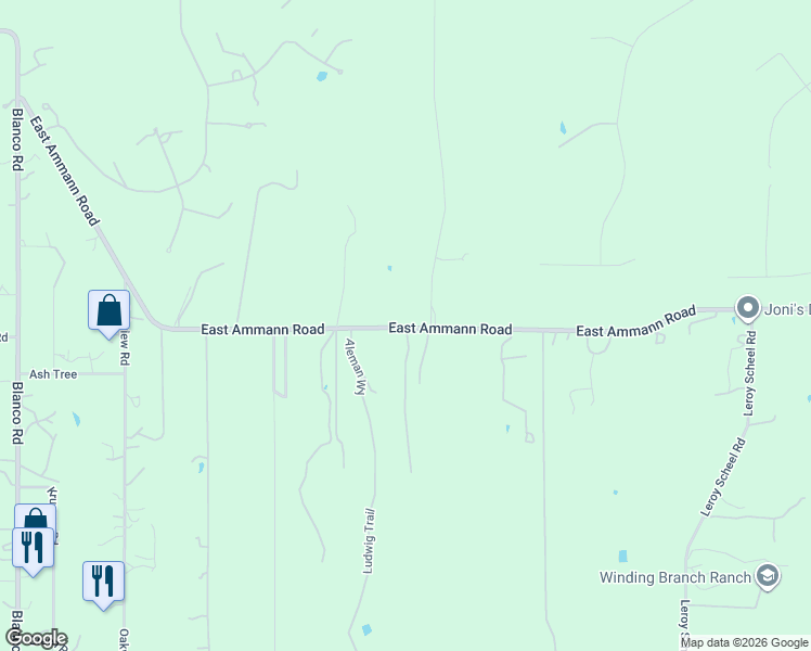 map of restaurants, bars, coffee shops, grocery stores, and more near 595 East Ammann Road in Bulverde