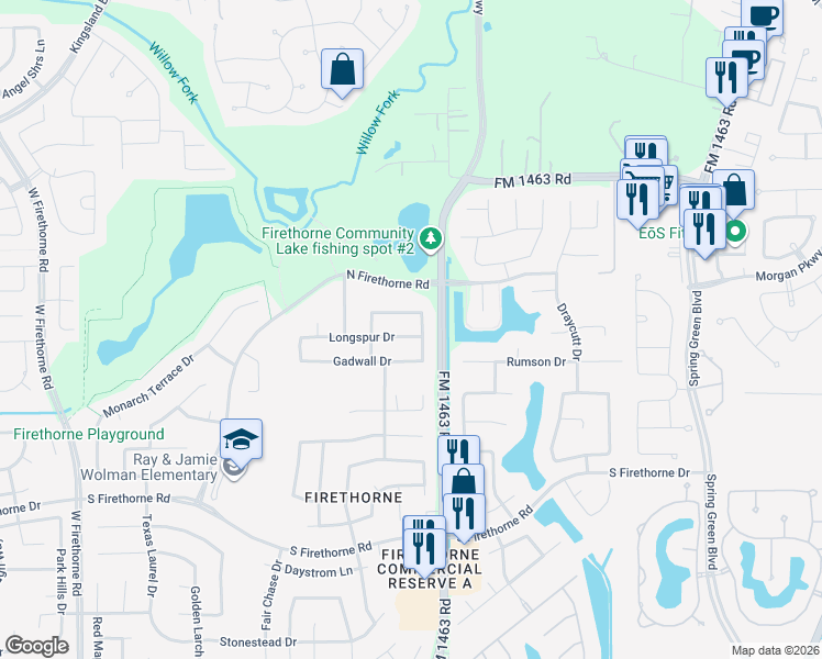 map of restaurants, bars, coffee shops, grocery stores, and more near 28014 Buckthron Drive in Katy