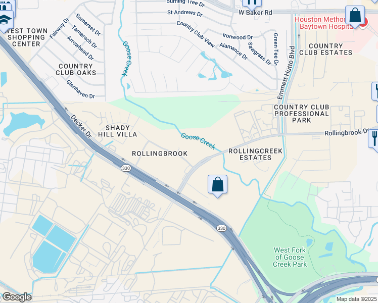 map of restaurants, bars, coffee shops, grocery stores, and more near in Baytown