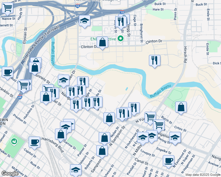 map of restaurants, bars, coffee shops, grocery stores, and more near 2777 Freund Street in Houston
