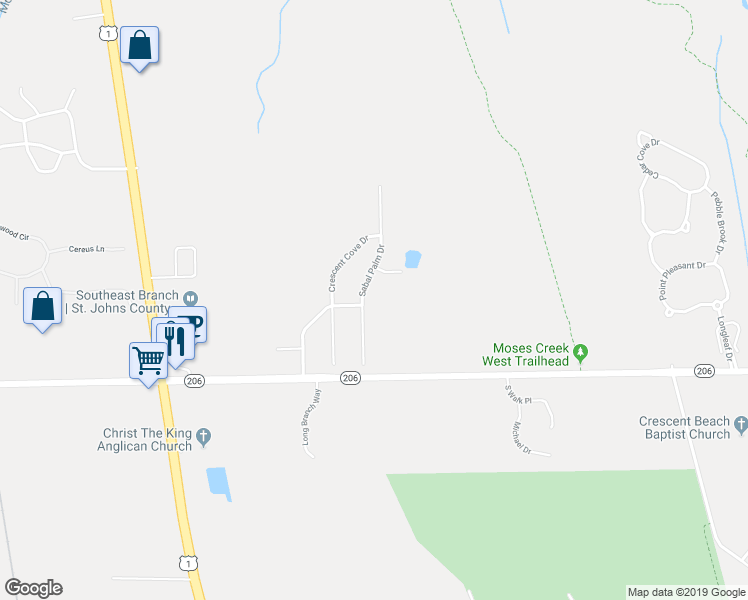 map of restaurants, bars, coffee shops, grocery stores, and more near 6778 Sabal Palm Drive in Saint Augustine