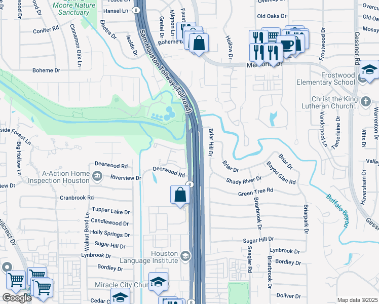 map of restaurants, bars, coffee shops, grocery stores, and more near 150 West Sam Houston Parkway South in Houston