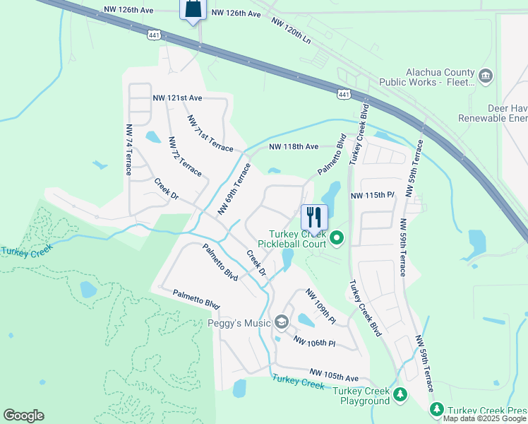 map of restaurants, bars, coffee shops, grocery stores, and more near 11427 Northwest 67 Terrace in Alachua