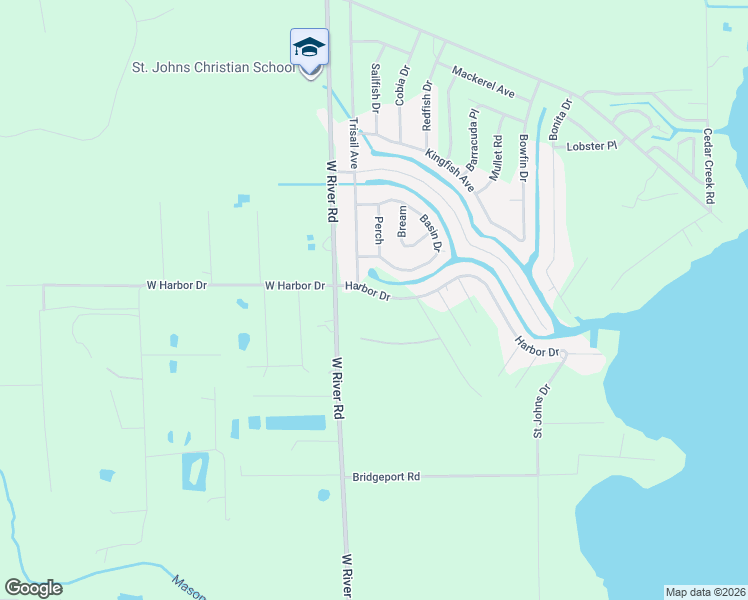 map of restaurants, bars, coffee shops, grocery stores, and more near 203 Harbor Drive in Palatka