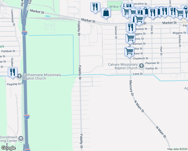 map of restaurants, bars, coffee shops, grocery stores, and more near 9918 Lanewell Street in Houston