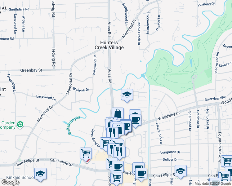 map of restaurants, bars, coffee shops, grocery stores, and more near 817 South Voss Road in Houston