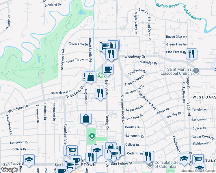 map of restaurants, bars, coffee shops, grocery stores, and more near in Houston
