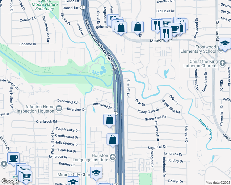 map of restaurants, bars, coffee shops, grocery stores, and more near in Houston