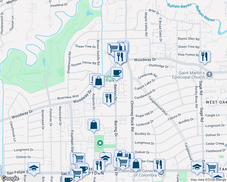 map of restaurants, bars, coffee shops, grocery stores, and more near in Houston
