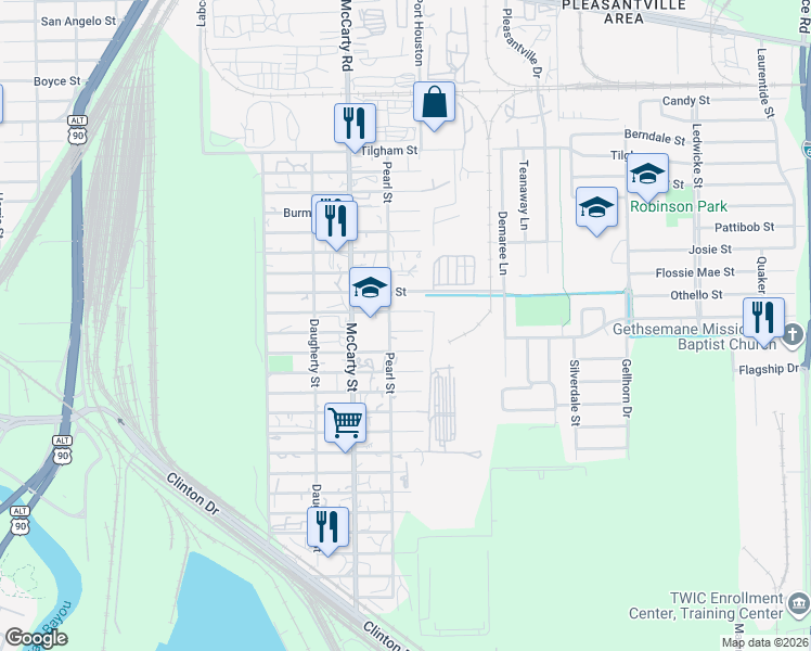 map of restaurants, bars, coffee shops, grocery stores, and more near 8213 Lane Street in Houston
