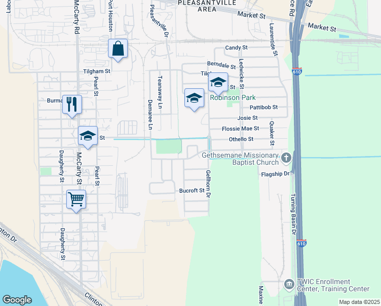 map of restaurants, bars, coffee shops, grocery stores, and more near 1727 Silverdale Street in Houston
