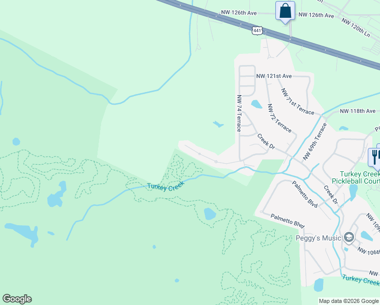 map of restaurants, bars, coffee shops, grocery stores, and more near 7791 White Oaks Road in Alachua