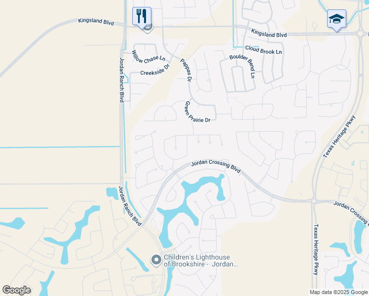 map of restaurants, bars, coffee shops, grocery stores, and more near 2126 Great Egret Bend in Brookshire