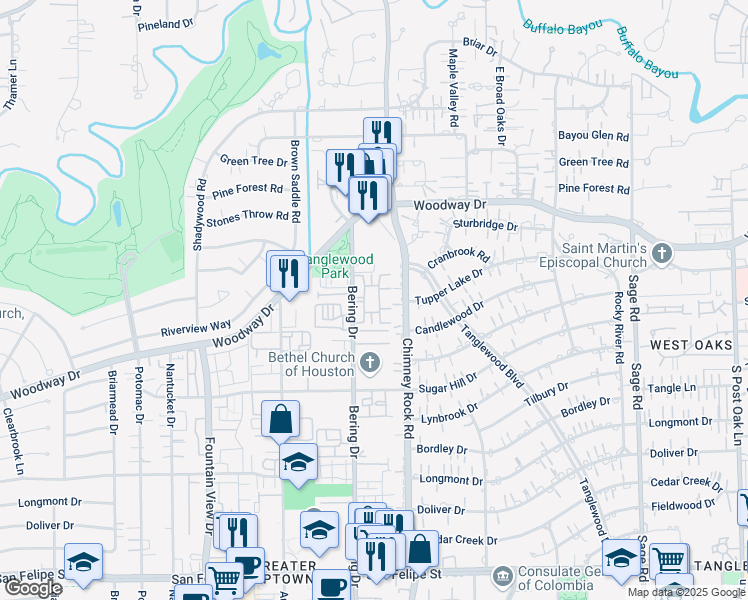 map of restaurants, bars, coffee shops, grocery stores, and more near in Houston