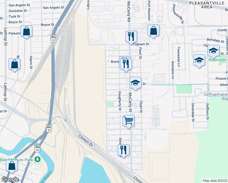 map of restaurants, bars, coffee shops, grocery stores, and more near 7926 Chadwick Street in Houston