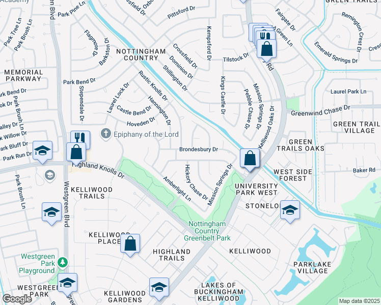 map of restaurants, bars, coffee shops, grocery stores, and more near 20310 Chateau Bend Drive in Katy