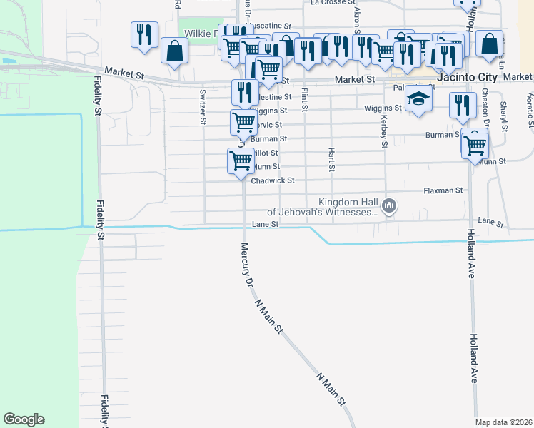 map of restaurants, bars, coffee shops, grocery stores, and more near 10337 Lane Street in Houston