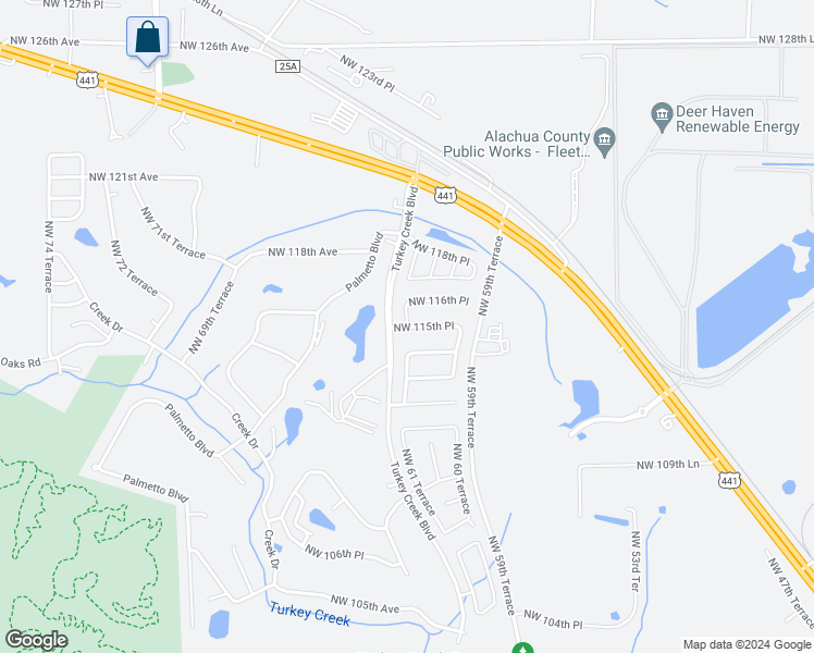 map of restaurants, bars, coffee shops, grocery stores, and more near 6106 Northwest 115th Place in Alachua