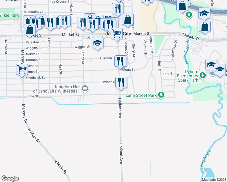 map of restaurants, bars, coffee shops, grocery stores, and more near 11016 Lane Street in Houston