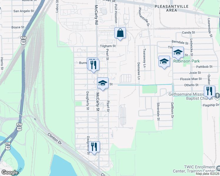 map of restaurants, bars, coffee shops, grocery stores, and more near 8213 Lane Street in Houston