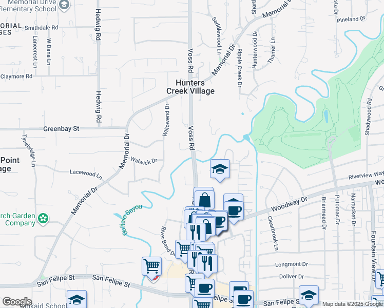 map of restaurants, bars, coffee shops, grocery stores, and more near 817 South Voss Road in Houston