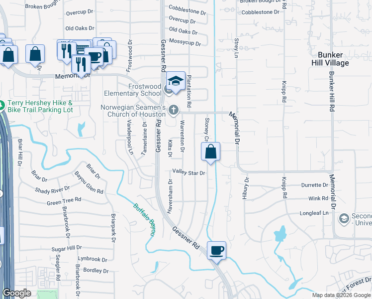 map of restaurants, bars, coffee shops, grocery stores, and more near 210 Warrenton Drive in Houston