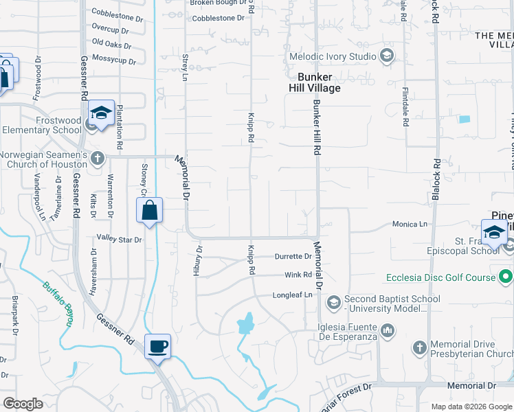 map of restaurants, bars, coffee shops, grocery stores, and more near 326 Knipp Road in Houston