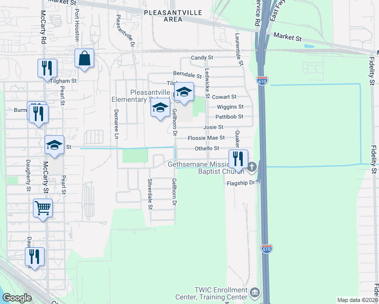 map of restaurants, bars, coffee shops, grocery stores, and more near 8634 Flossie Mae Street in Houston