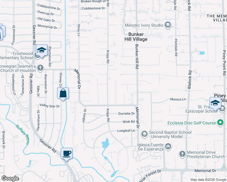 map of restaurants, bars, coffee shops, grocery stores, and more near 326 Knipp Road in Houston
