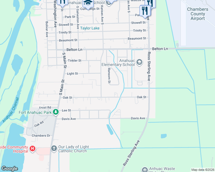 map of restaurants, bars, coffee shops, grocery stores, and more near 1205 South Kansas Avenue in Anahuac