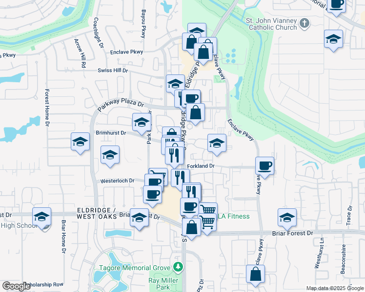 map of restaurants, bars, coffee shops, grocery stores, and more near in Houston