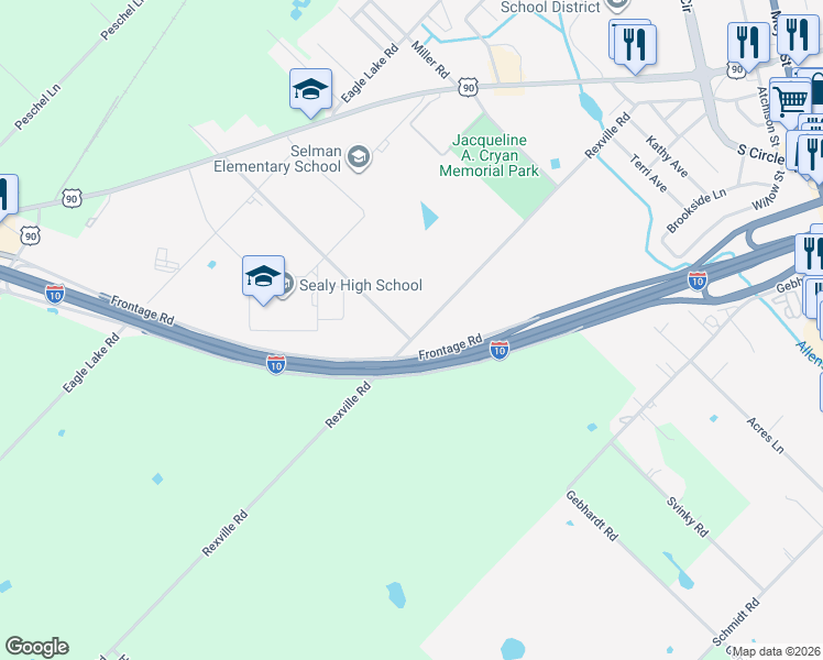 map of restaurants, bars, coffee shops, grocery stores, and more near in Sealy