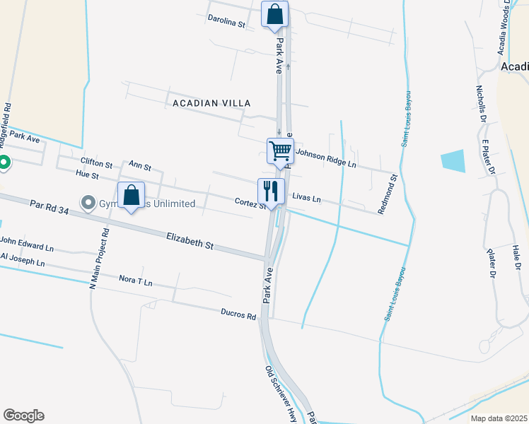 map of restaurants, bars, coffee shops, grocery stores, and more near 101 Cortez Street in Thibodaux