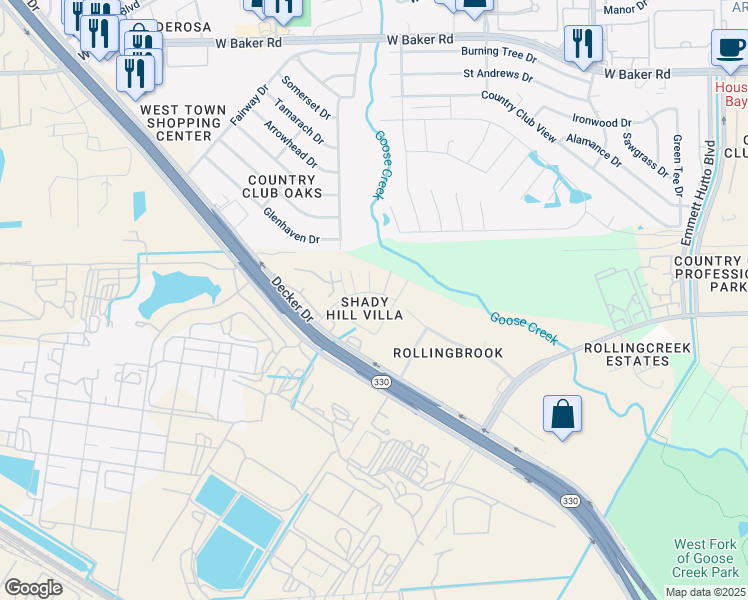map of restaurants, bars, coffee shops, grocery stores, and more near 4800 Forest Court in Baytown